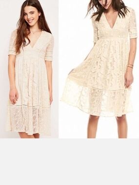 Free People Cream Lace V-Neck Midi Dress